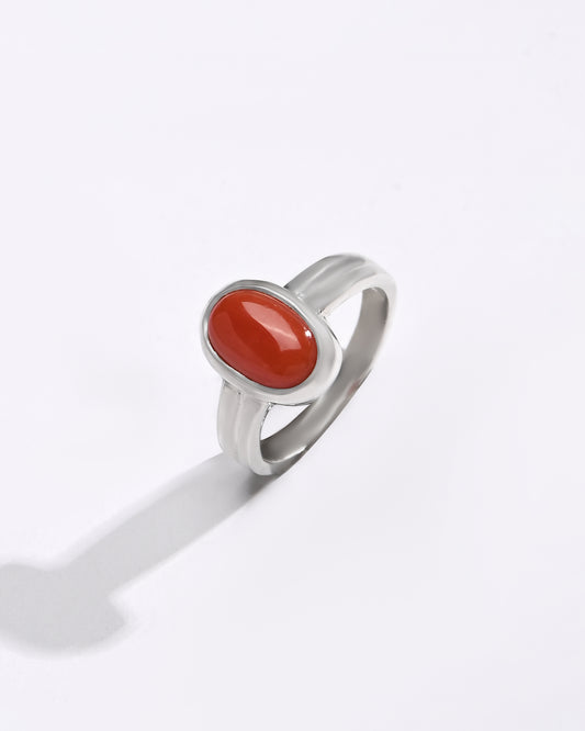 Elegant Coral (Moonga) Ring – 925 Silver - #1139 Ov - Myra