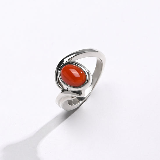 Classic Red Coral (Moonga) Ring in Sterling Silver – #1176 Ov - Myra