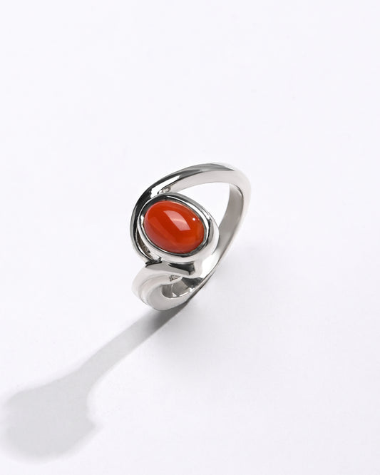 Classic Red Coral (Moonga) Ring in Sterling Silver – #1176 Ov - Myra