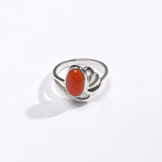 Radiant Red Moonga Ring for Gift in 925 Silver from Myra Gems