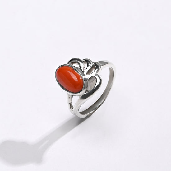 Radiant Red Moonga Ring for Gift in 925 Silver from Myra Gems