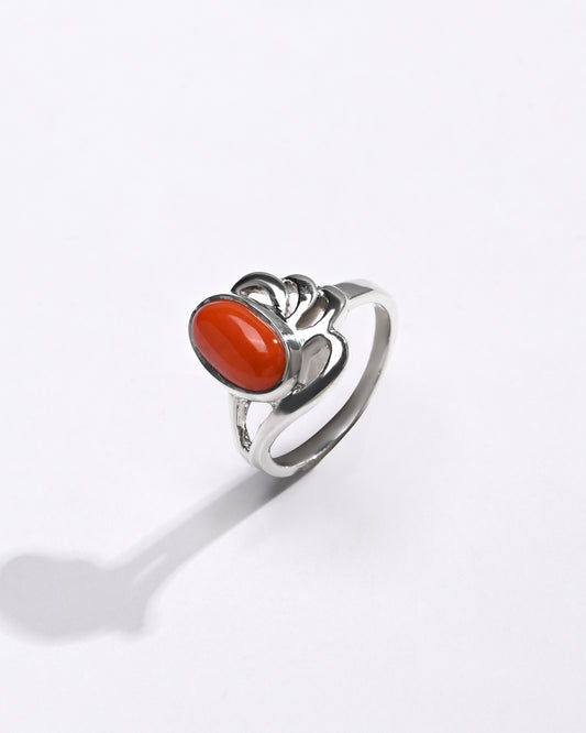 Radiant Red Coral (Moonga) Ring in 925 Silver – #1191 Ov - Myra