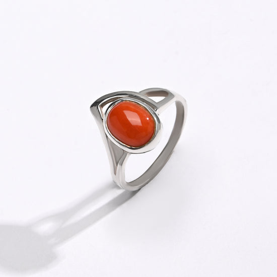 Smart Coral (Moonga) Ring – 925 Silver - #1192 Ov - Myra