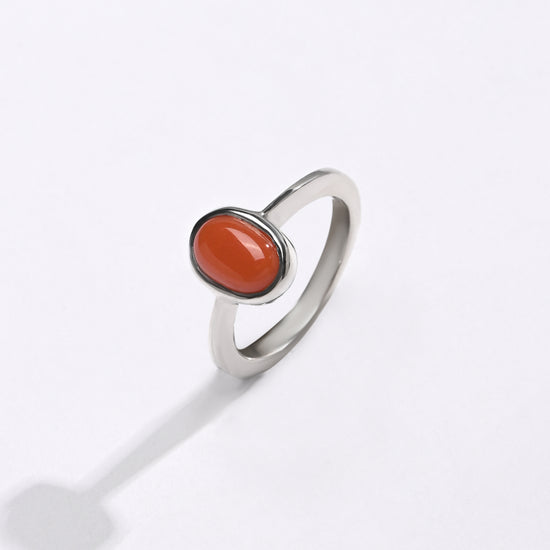 Comfort Fit Coral (Moonga) Ring – 925 Silver - #1218 Ov - Myra