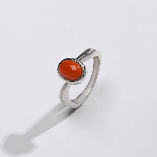 Bold Coral (Moonga) Ring – 925 Silver - #1201 Ov - Myra