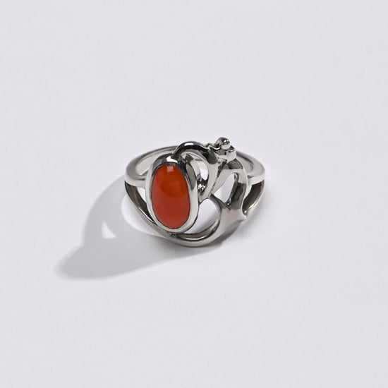 Rich-Hue Coral (Moonga) Ring – 925 Silver - #1284 Ov - Myra