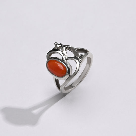 Rich-Hue Coral (Moonga) Ring – 925 Silver - #1284 Ov - Myra