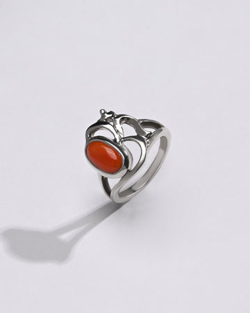 Rich-Hue Coral (Moonga) Ring – 925 Silver - #1284 Ov - Myra