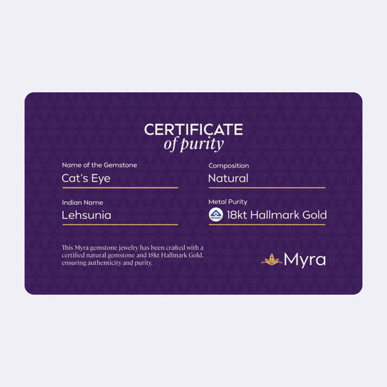 Certificate of Purity of Cat's Eye in 18K Hallmark Gold