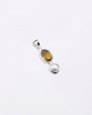 Dual Citrine Pearl Pendant in 925 Silver