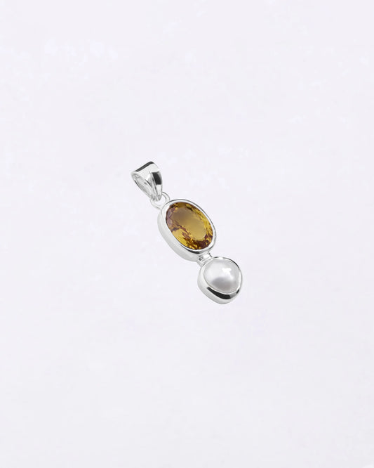 Dual Citrine Pearl Pendant in 925 Silver