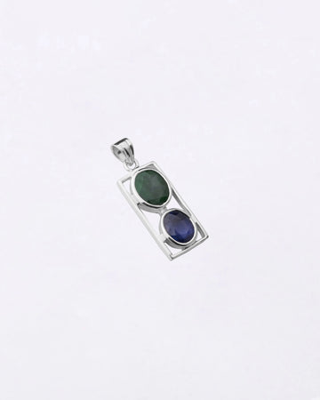 Dual Emerald Blue Sapphire Pendant in 925 Silver