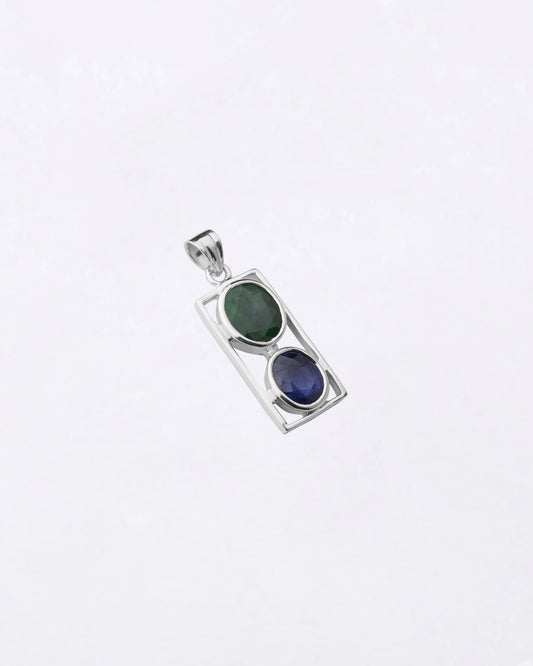 Dual Emerald Blue Sapphire Pendant in 925 Silver