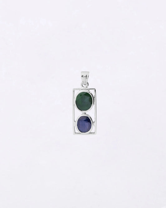 Dual Emerald Blue Sapphire Pendant in 925 Silver