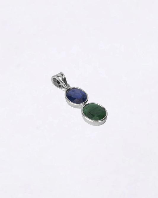 Dual Emerald Neelam Pendant in 925 Silver