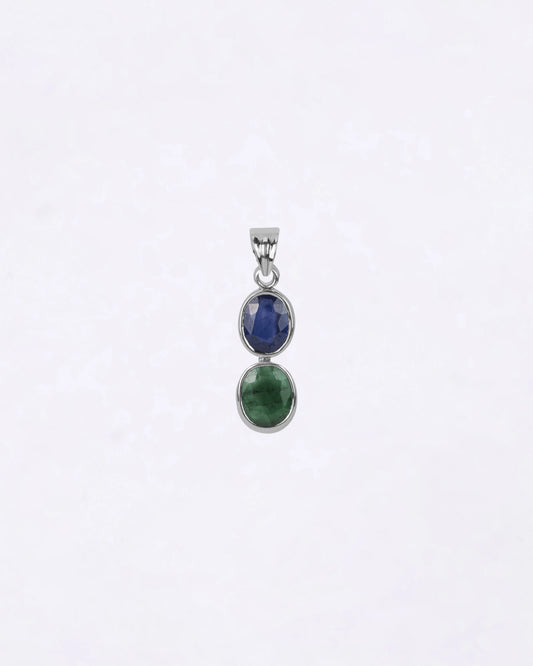 Dual Emerald Neelam Pendant in 925 Silver