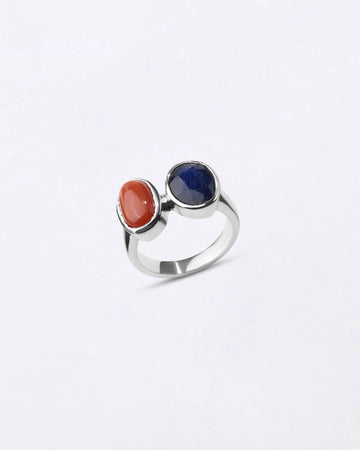 Natural Dual Blue Sapphire Coral Ring in 925 Sterling Silver