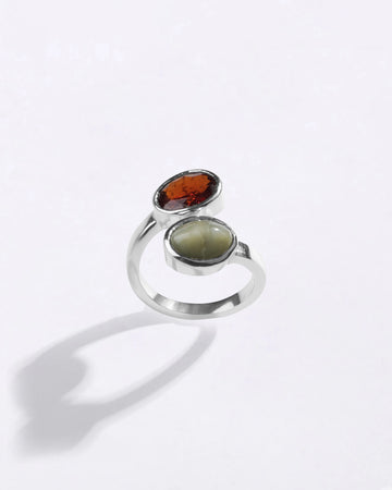 Natural Dual Cat's Eye Hessonite Ring in 925 Sterling Silver