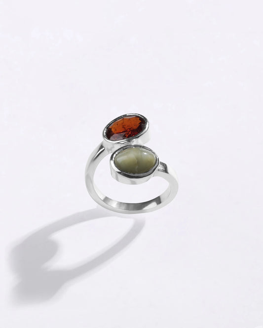 Natural Dual Cat's Eye Hessonite Ring in 925 Sterling Silver