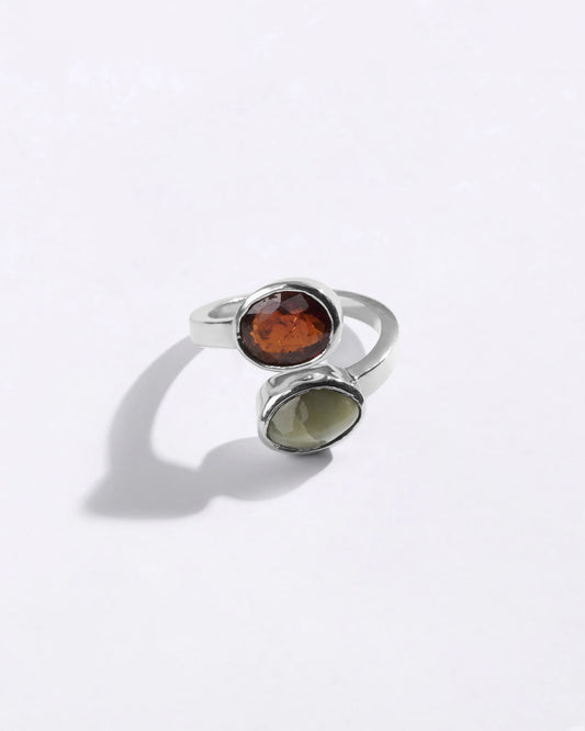 Natural Dual Cat's Eye Hessonite Ring in 925 Sterling Silver