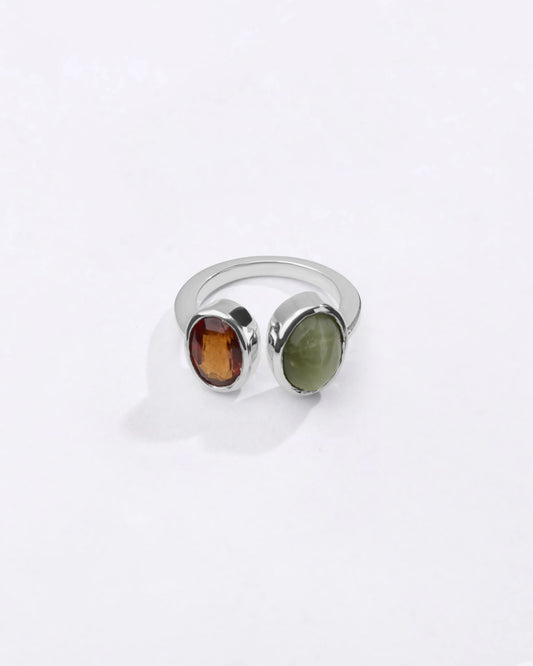 Minimalist Dual Cat's Eye Hessonite Ring in 925 Sterling Silver