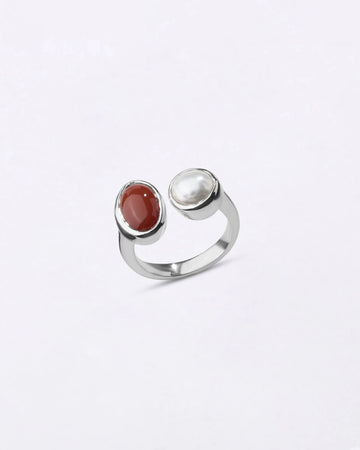Minimalist Dual Coral Pearl Ring in 925 Sterling Silver