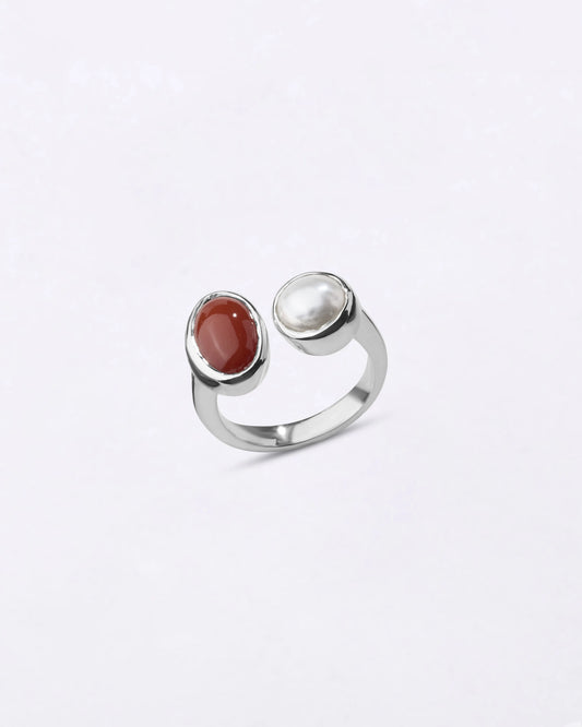 Minimalist Dual Coral Pearl Ring in 925 Sterling Silver