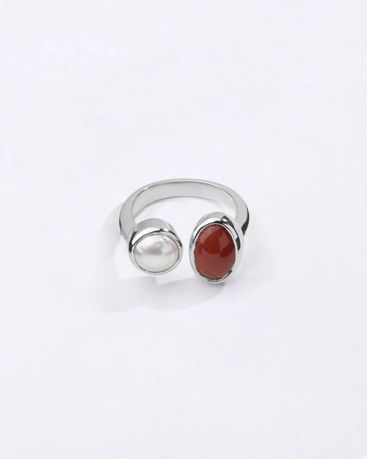 Minimalist Dual Coral Pearl Ring in 925 Sterling Silver