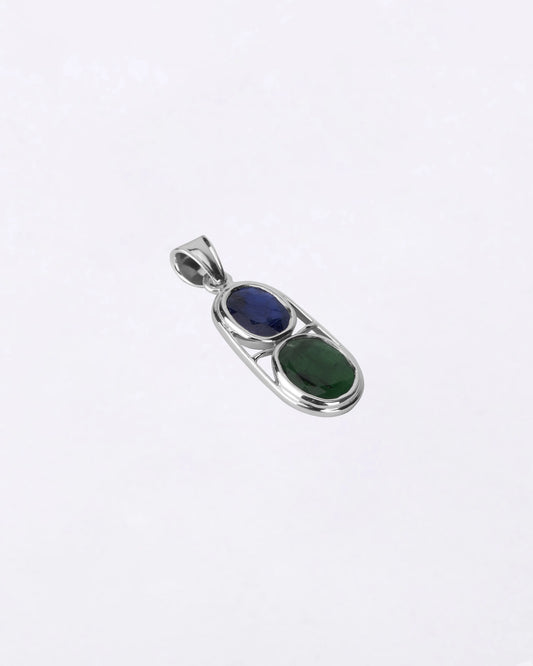 Dual Neelam Panna Pendant in 925 Silver