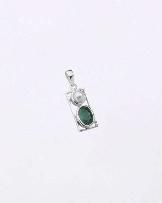 Dual Pearl Emerald Pendant in 925 Silver
