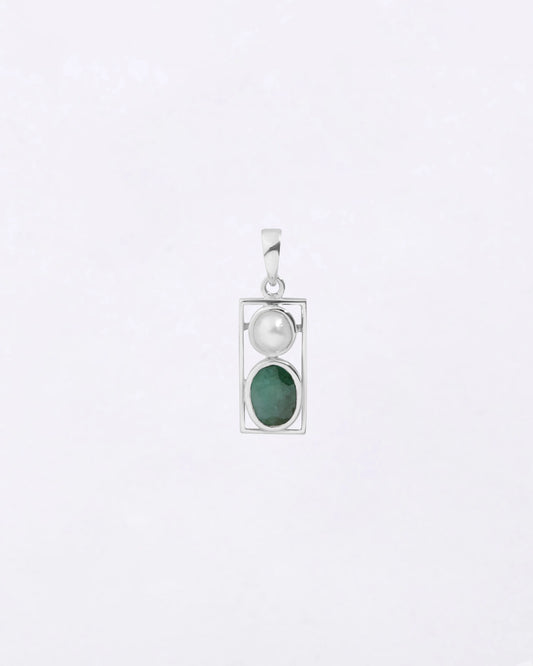Dual Pearl Emerald Pendant in 925 Silver