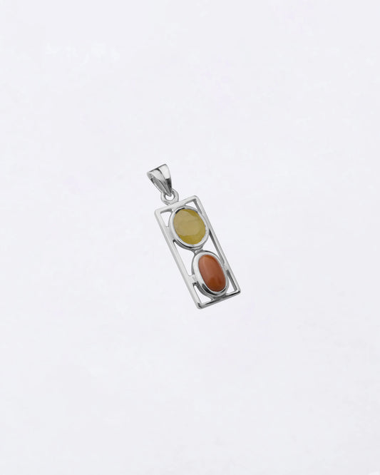 Dual Yellow Sapphire Coral Pendant in 925 Silver