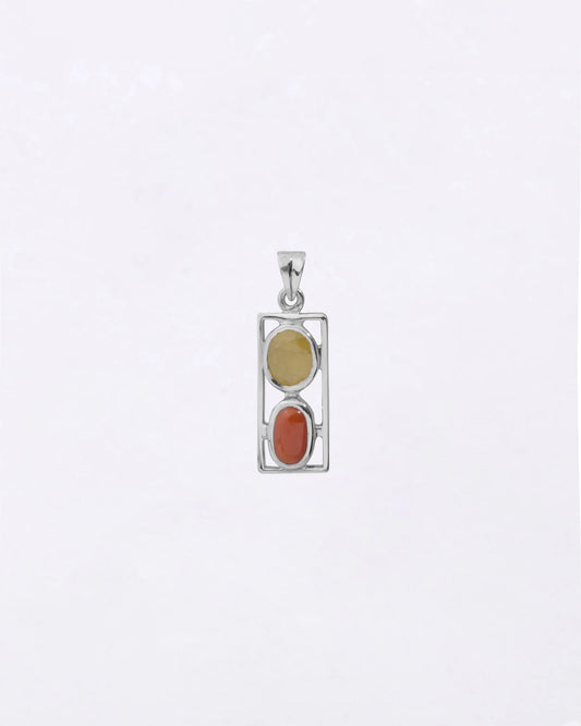 Dual Yellow Sapphire Coral Pendant in 925 Silver
