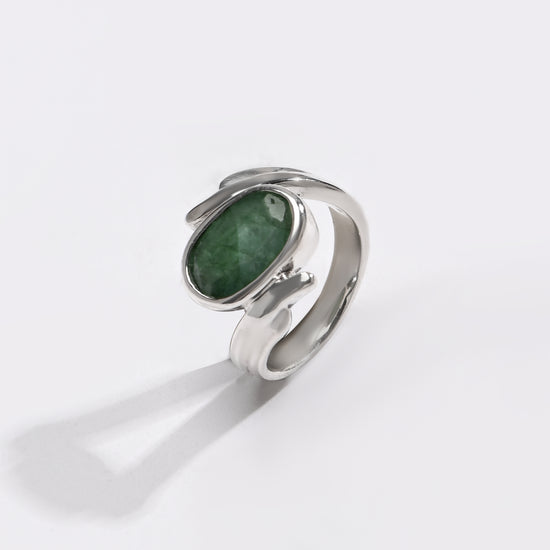 925 Silver Emerald (Panna) Ring - #1103B - Myra