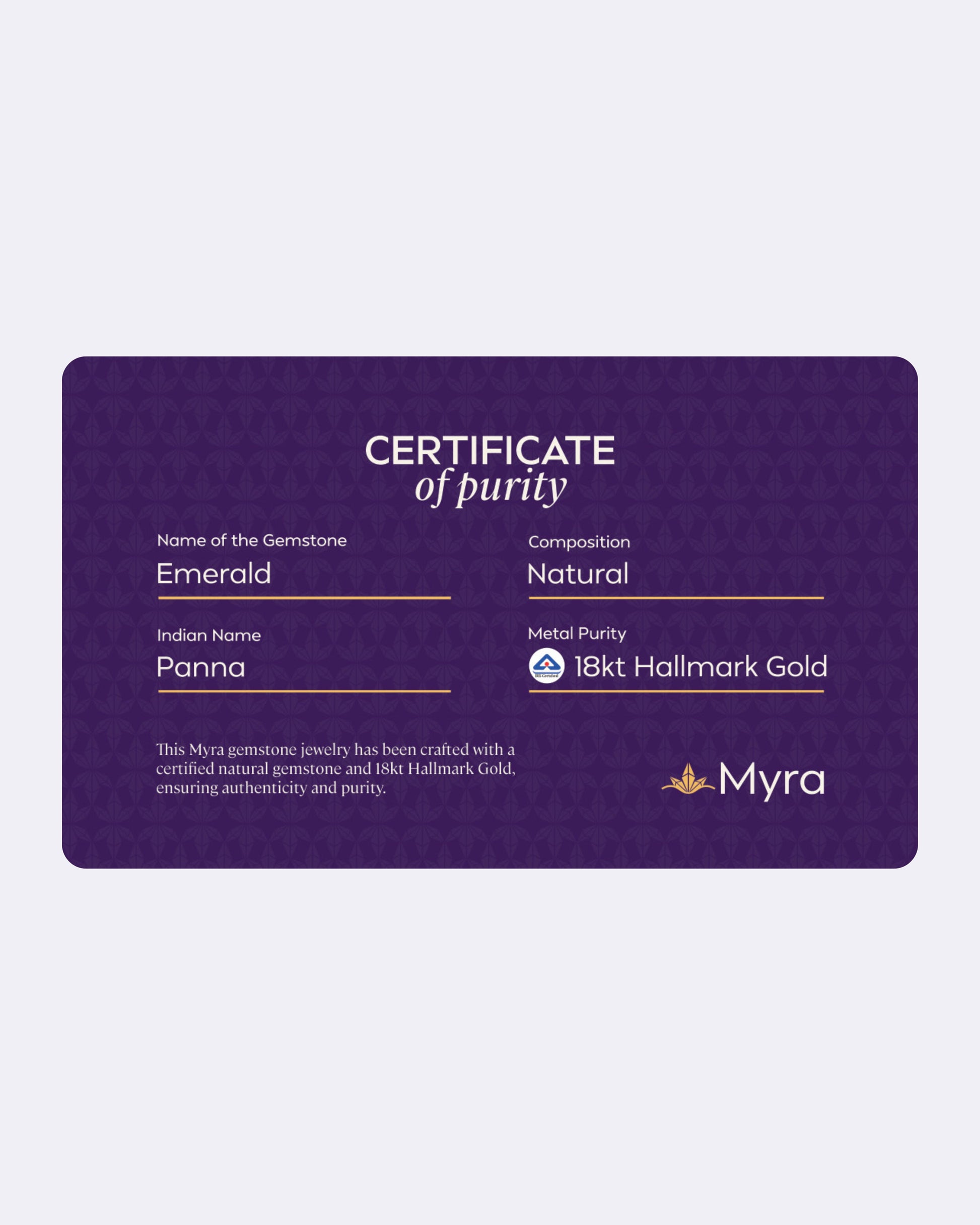Certificate of Purity of Emerald in 18K Hallmark Gold