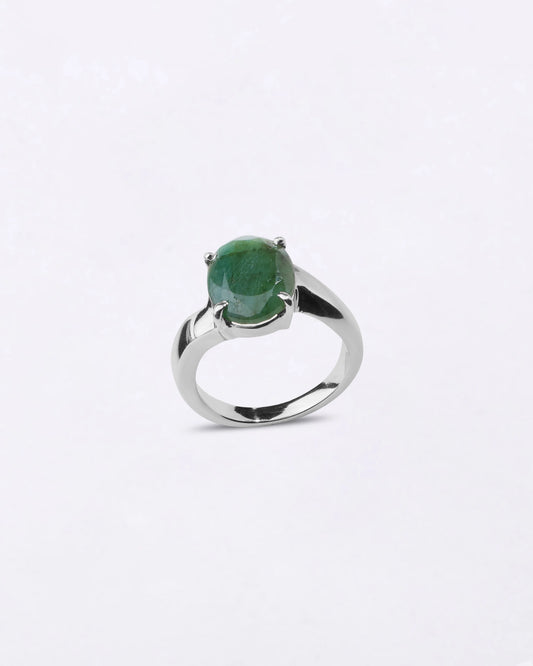Bold Emerald (Panna) Ring in 925 Sterling Silver - Urja