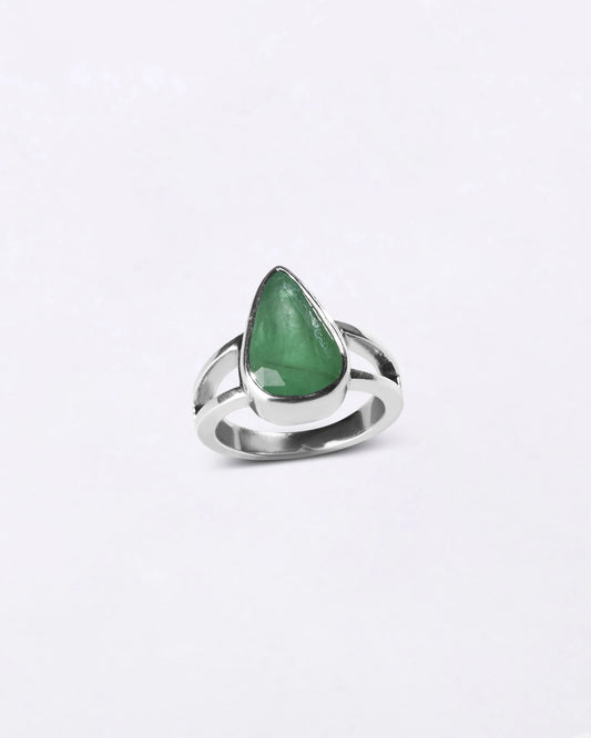 Ethereal Emerald (Panna) Ring in 925 Sterling Silver - Drop Shakti
