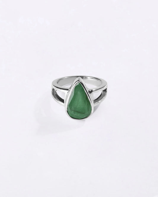 Ethereal Emerald (Panna) Ring in 925 Sterling Silver - Drop Shakti