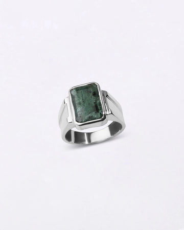 Statement Emerald (Panna) Ring in 925 Sterling Silver - Rectangular Shakti