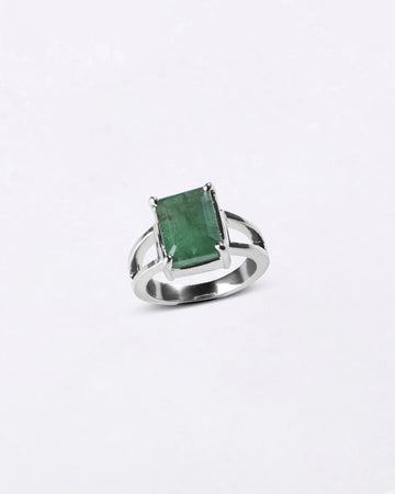 Ethereal Emerald (Panna) Ring in 925 Sterling Silver - Rectangular Urja