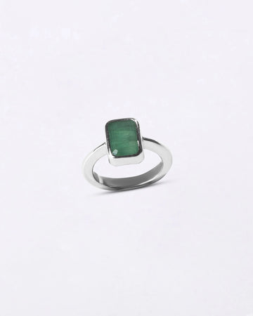 Affinity Emerald (Panna) Ring in 925 Sterling Silver - Rectangular Shakti