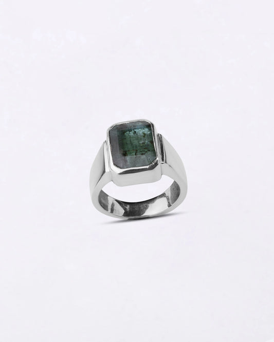 Heirloom Emerald (Panna) Ring in 925 Sterling Silver - Rectangular Shakti
