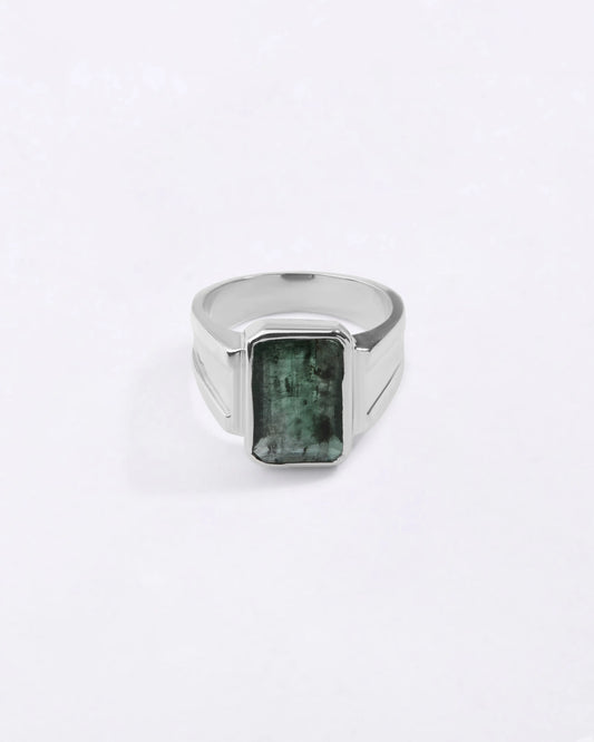 Statement Emerald (Panna) Ring in 925 Sterling Silver - Rectangular Shakti