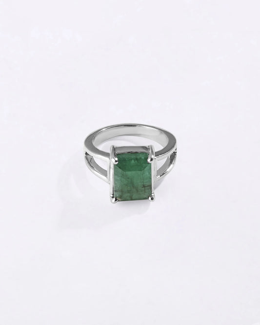 Ethereal Emerald (Panna) Ring in 925 Sterling Silver - Rectangular Urja