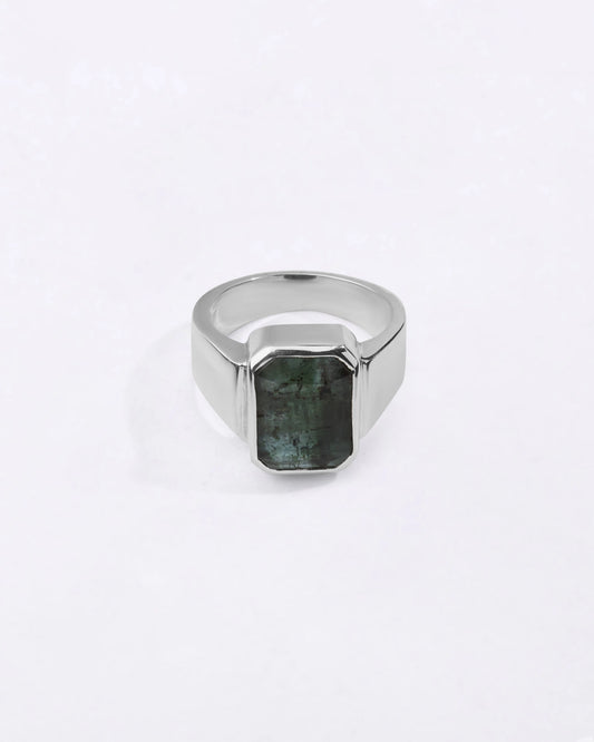 Heirloom Emerald (Panna) Ring in 925 Sterling Silver - Rectangular Shakti