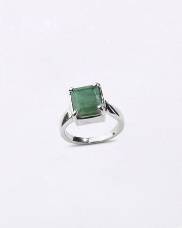 Vibrant Emerald (Panna) Ring in 925 Sterling Silver - Square Urja