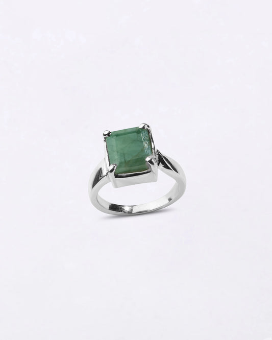 Vibrant Emerald (Panna) Ring in 925 Sterling Silver - Square Urja