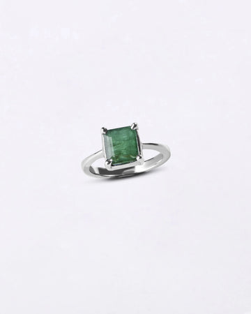 Affinity Emerald (Panna) Ring in 925 Sterling Silver - Square Urja