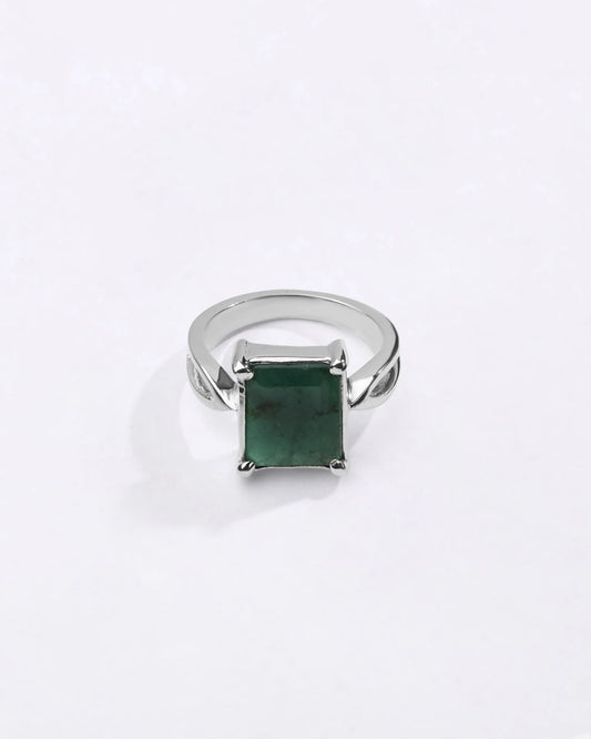 Grace Emerald (Panna) Ring in 925 Sterling Silver - Rectangular Urja