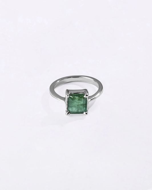 Affinity Emerald (Panna) Ring in 925 Sterling Silver - Square Urja